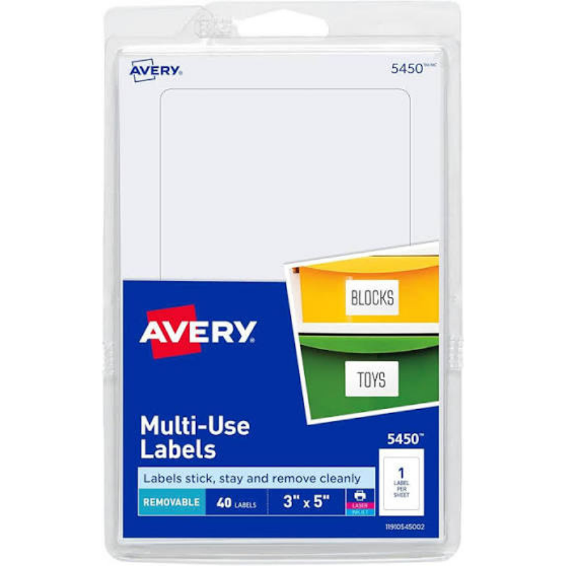 Etiqueta Adhesiva Laser/Inkjet Multiusos Removible 3 x 5 in Blanca con 40  | Avery 5450