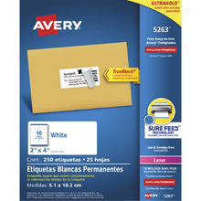 Etiqueta Adhesiva Laser Blanca Permanente 2 in x 4 in con 250 | Avery 5263