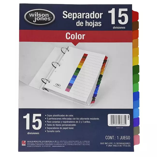 Separador Tab Carta Con 15 Wilson Jones P3683