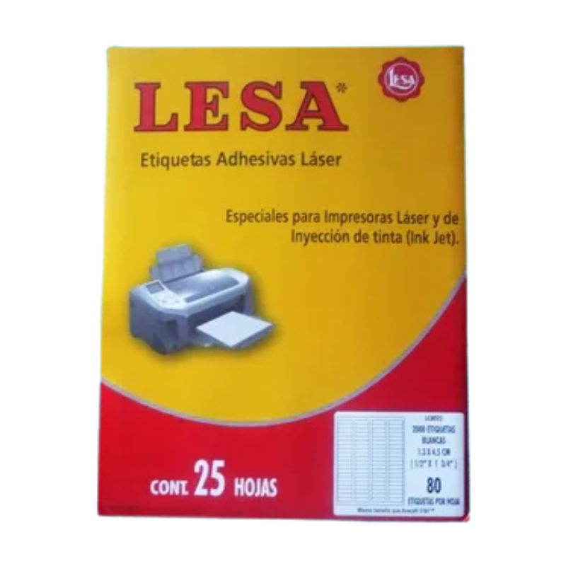 Etiqueta Adhesiva Laser/Inkjet 1/2 x 1-3/4 in Blanca 25 H C/80 | Lesa LC8025