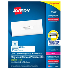 Etiqueta Adhesiva Laser Blanca Permanente 1 in x 4 in con 2000 | Avery 5161