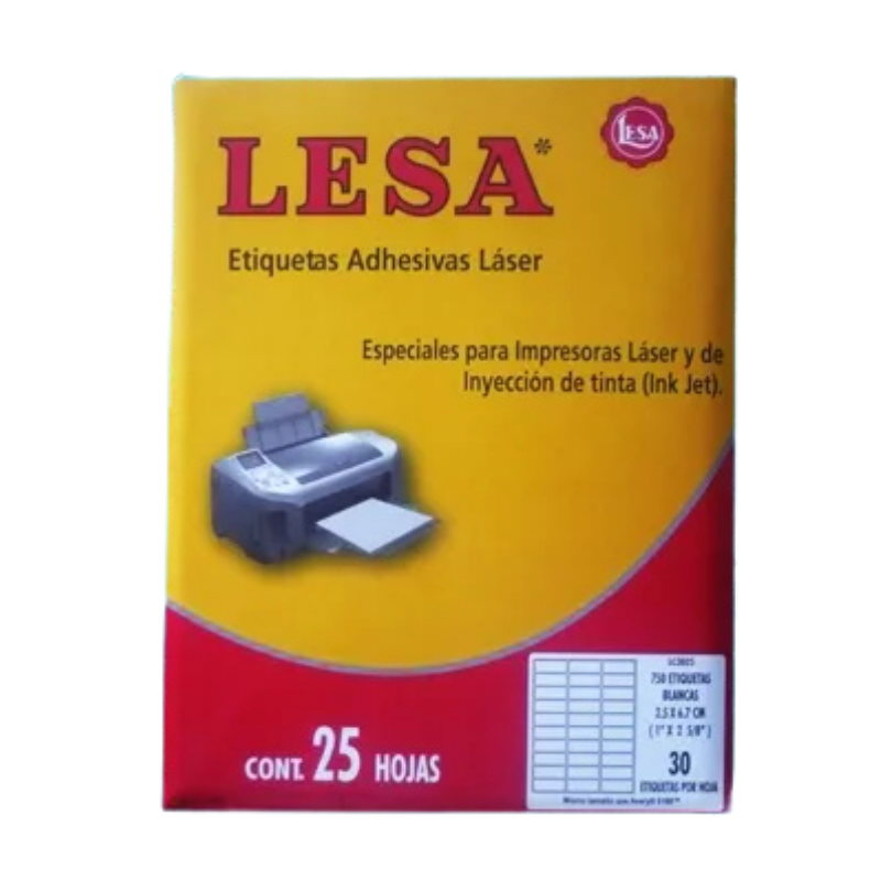 Etiqueta Adhesiva Laser/Inkjet 1 x 2-5/8 in Blanca 25H C/30| Lesa LC3025