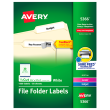 Etiqueta Adhesiva Laser/Inkjet Blanca para Folder 2/3 in x 3-7/16 in con 1500 | Avery 5366