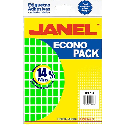 Etiqueta Janel Adhesiva Econopack No. 1 09 Mm X 13 Mm Verde Fluorescente Con 1440