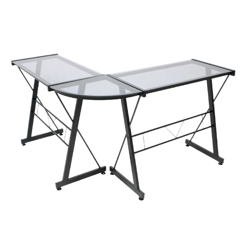 Escritorio Mobilek En L De Cristal Negro Con Base Metalica