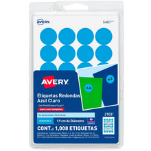 Etiqueta Avery Adhesiva Redonda Removible 5461 3/4 in Azul Claro con 1008 (42 plantillas con 24) | Avery 2103