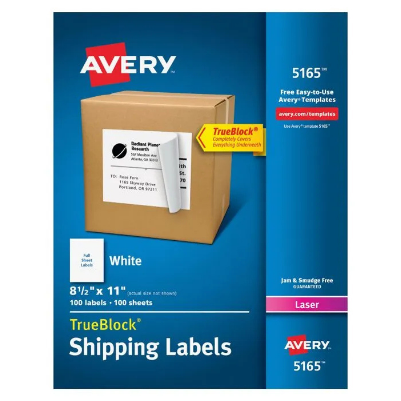 Etiqueta Adhesiva Laser Blanca Permanente 8-1/2 in x 11 in con 100 | Avery 5165