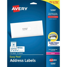 Etiqueta Adhesiva Laser Blanca Permanente 1 in x 2-5/8 in con 750 | Avery 5260