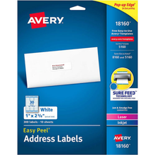 Etiqueta Adhesiva Laser/Inkjet Blanca Permanente 1 in x 2-5/8 in con 300 | Avery 18160