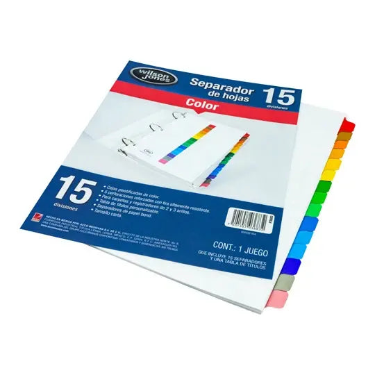 Separador Colores Carta con 15 Divisores | Wilson Jones P3683