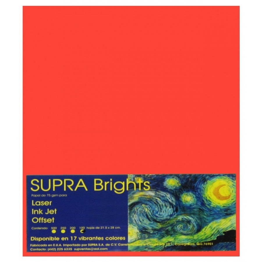 Papel Brights Carta Rojo Eléctrico C/100 | Supra 47-1808