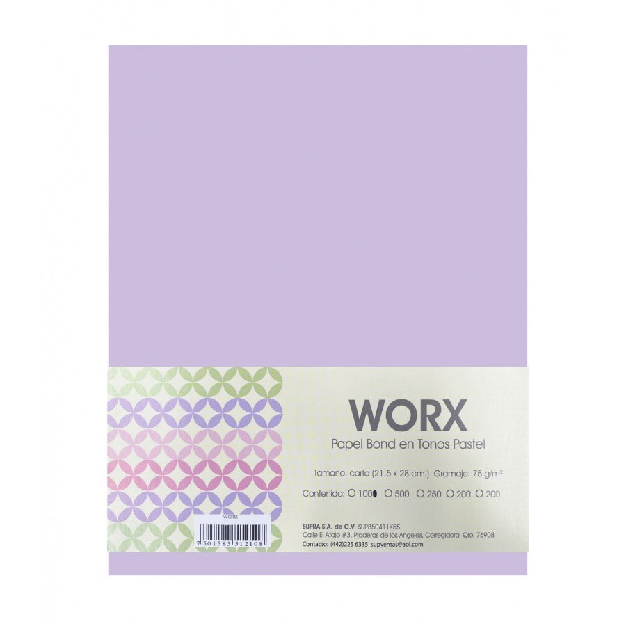 Papel Worx Hoja Carta Lila C/100 | Supra 10-6708